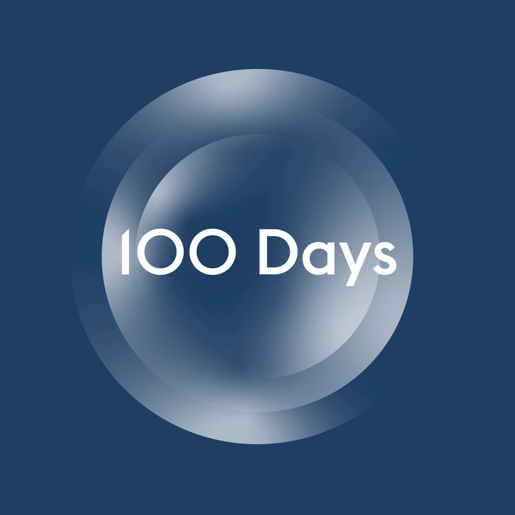 three circles on top of each other with 100 days written on top