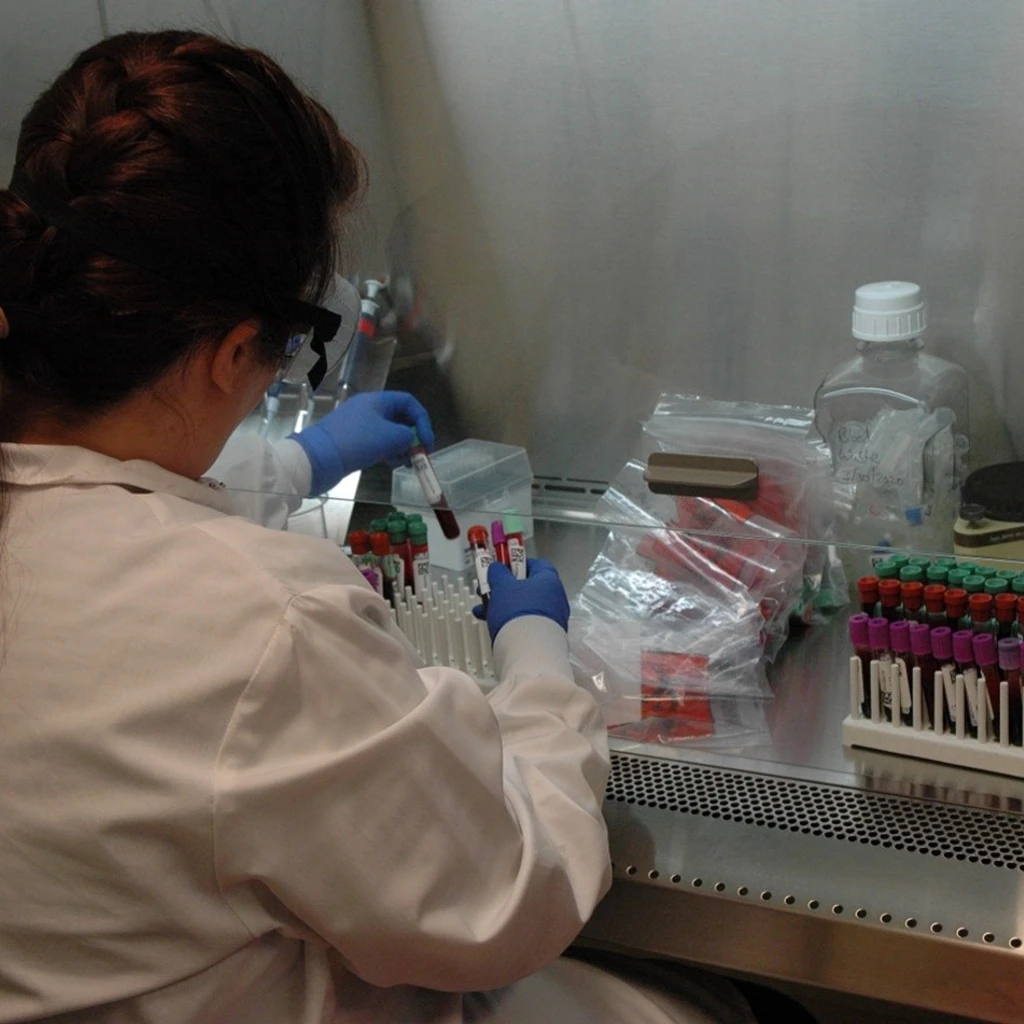 Blood samples from the Washington COVID-19 Biorepository being prepared for analysis at the PATH laboratory. PATH coordinated with clinical partners across Seattle to create a catalogue of inactivated virus and clinical samples to create a global resource for the development of COVID-19 diagnostics. Photo: PATH