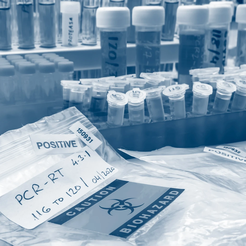 biohazard sample bag and labelled tubes