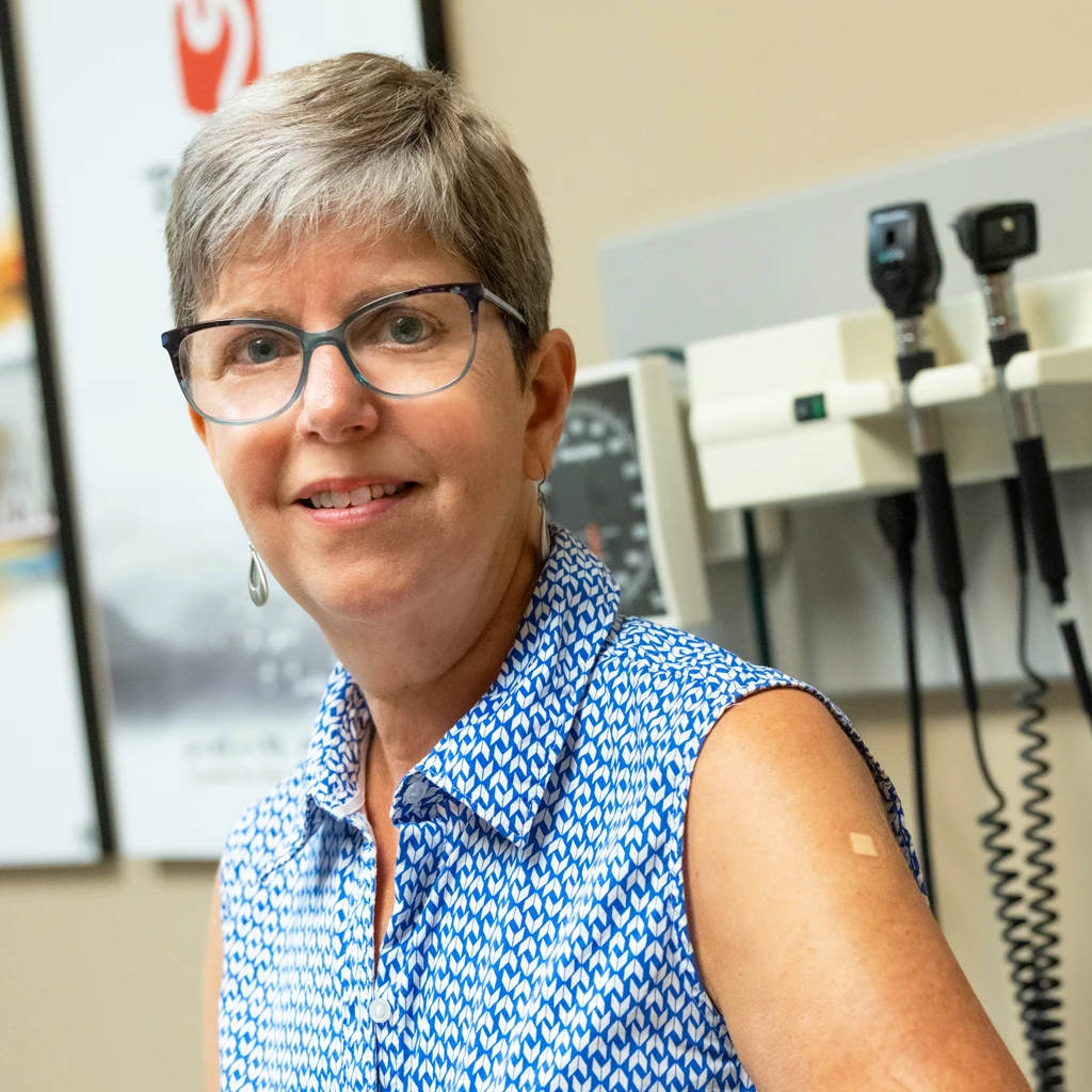 A healthy adult participant, Susan Murray, receives the first dose in Moderna’s Phase 1 clinical trial in Canada evaluating mRNA-1469, an investigational vaccine candidate against Bundibugyo ebolavirus, in Truro, Nova Scotia, on August 3, 2026