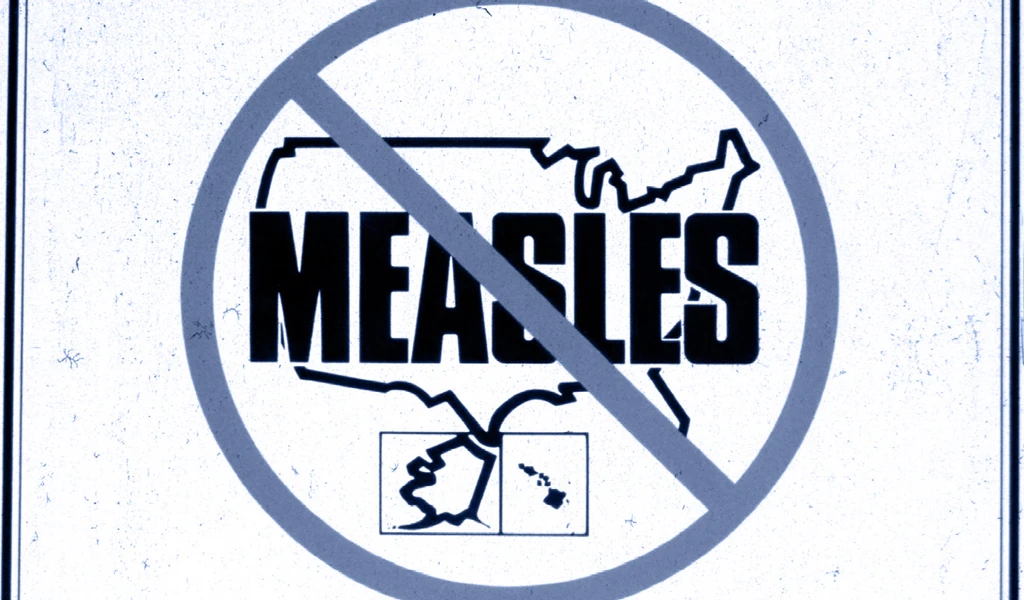 poster with no entry sign over usa map with the word measles
