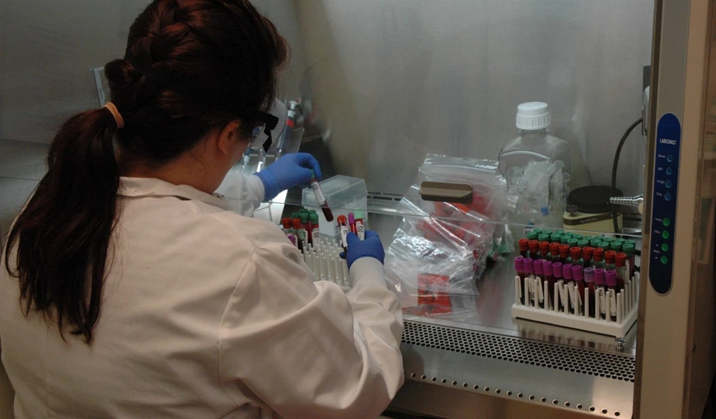Blood samples from the Washington COVID-19 Biorepository being prepared for analysis at the PATH laboratory. PATH coordinated with clinical partners across Seattle to create a catalogue of inactivated virus and clinical samples to create a global resource for the development of COVID-19 diagnostics. Photo: PATH