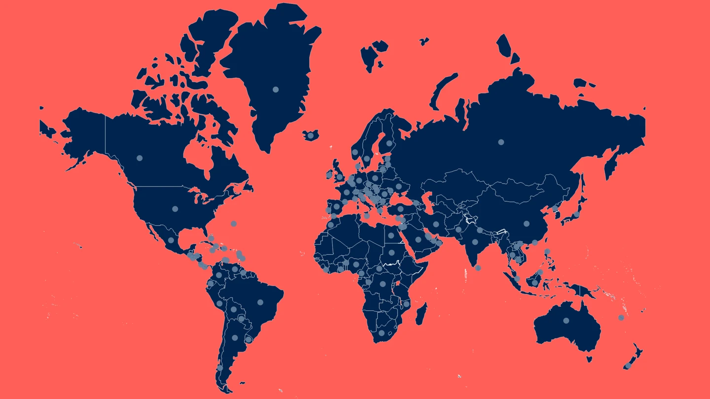 显示受猴痘病例影响国家的世界地图