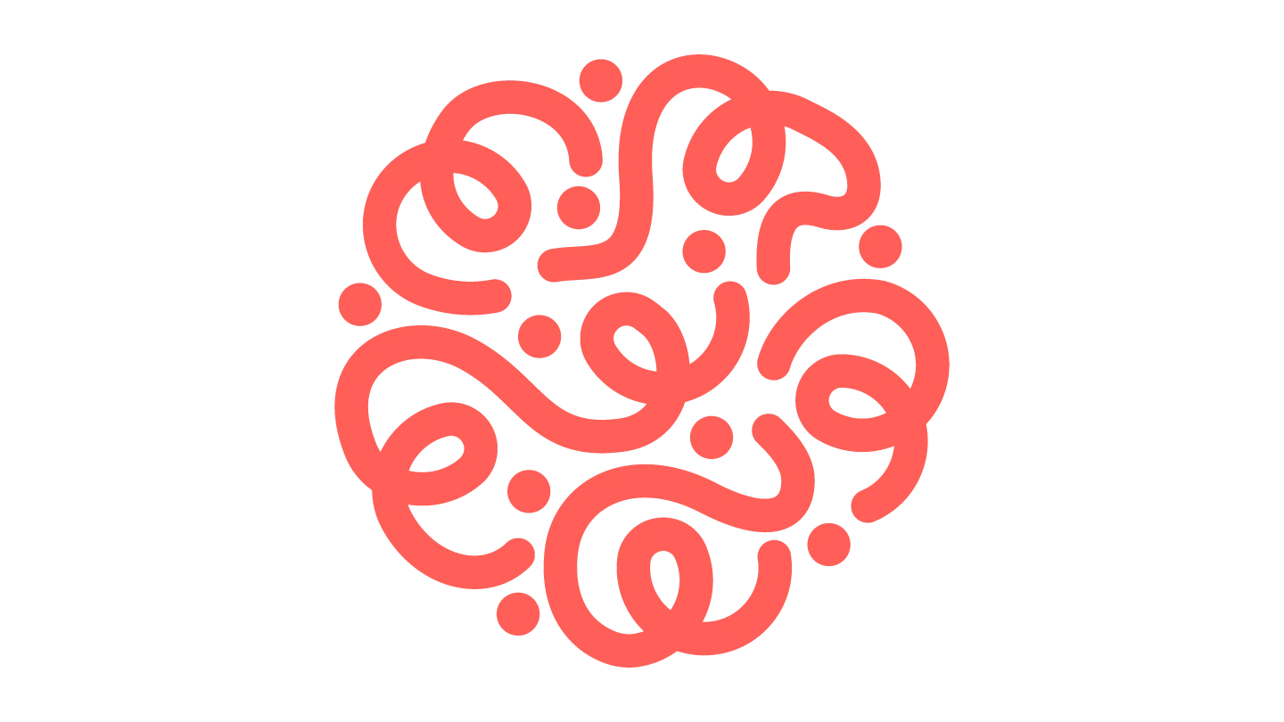 abstract icon comprised of red lines and circles