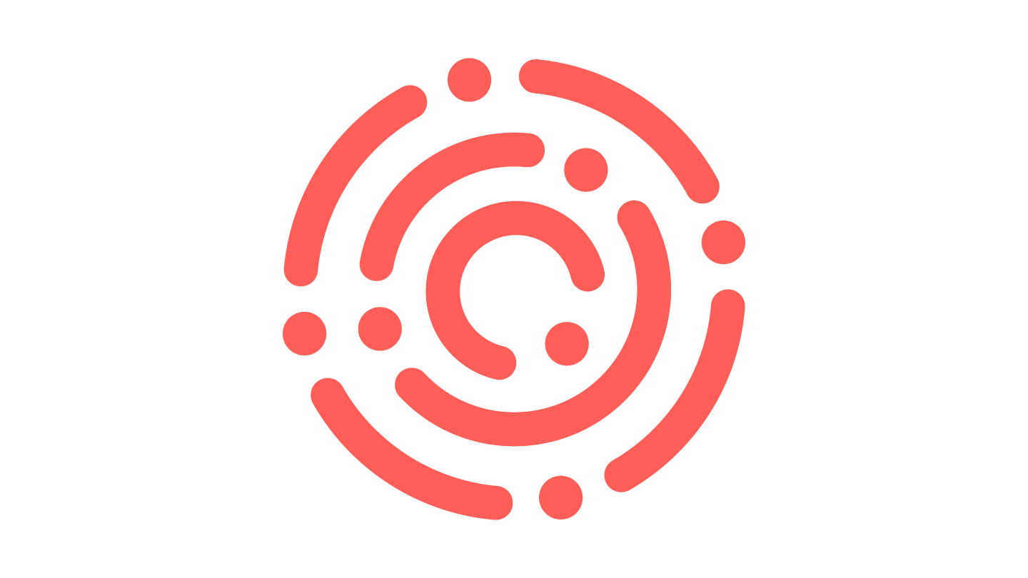 abstract icon comprised of red lines and circles