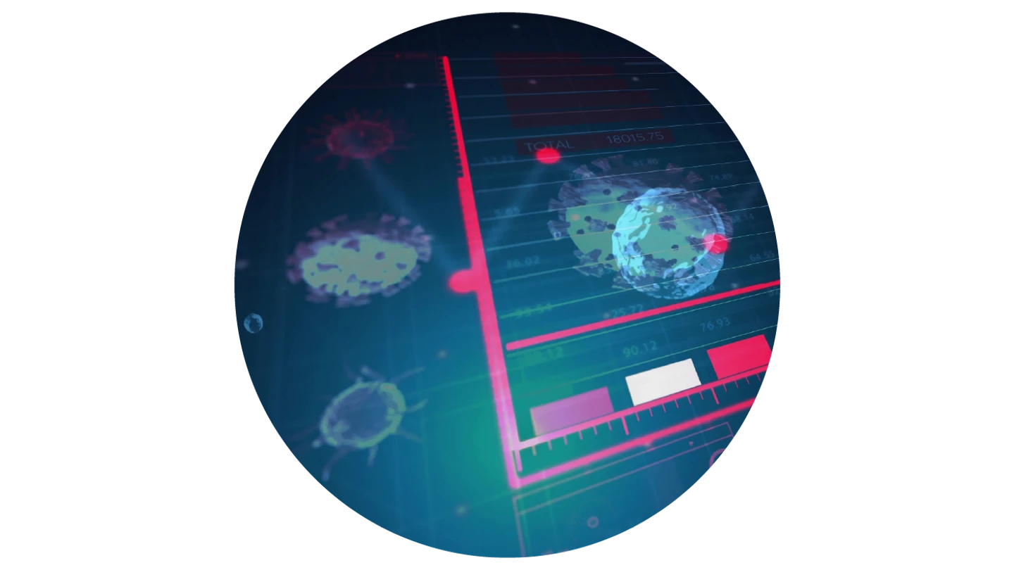 screen showing rendered viruses and numbers