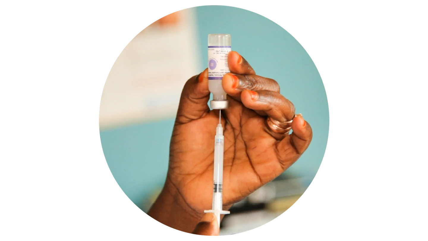 close-up of vaccine dose being extracted from vial