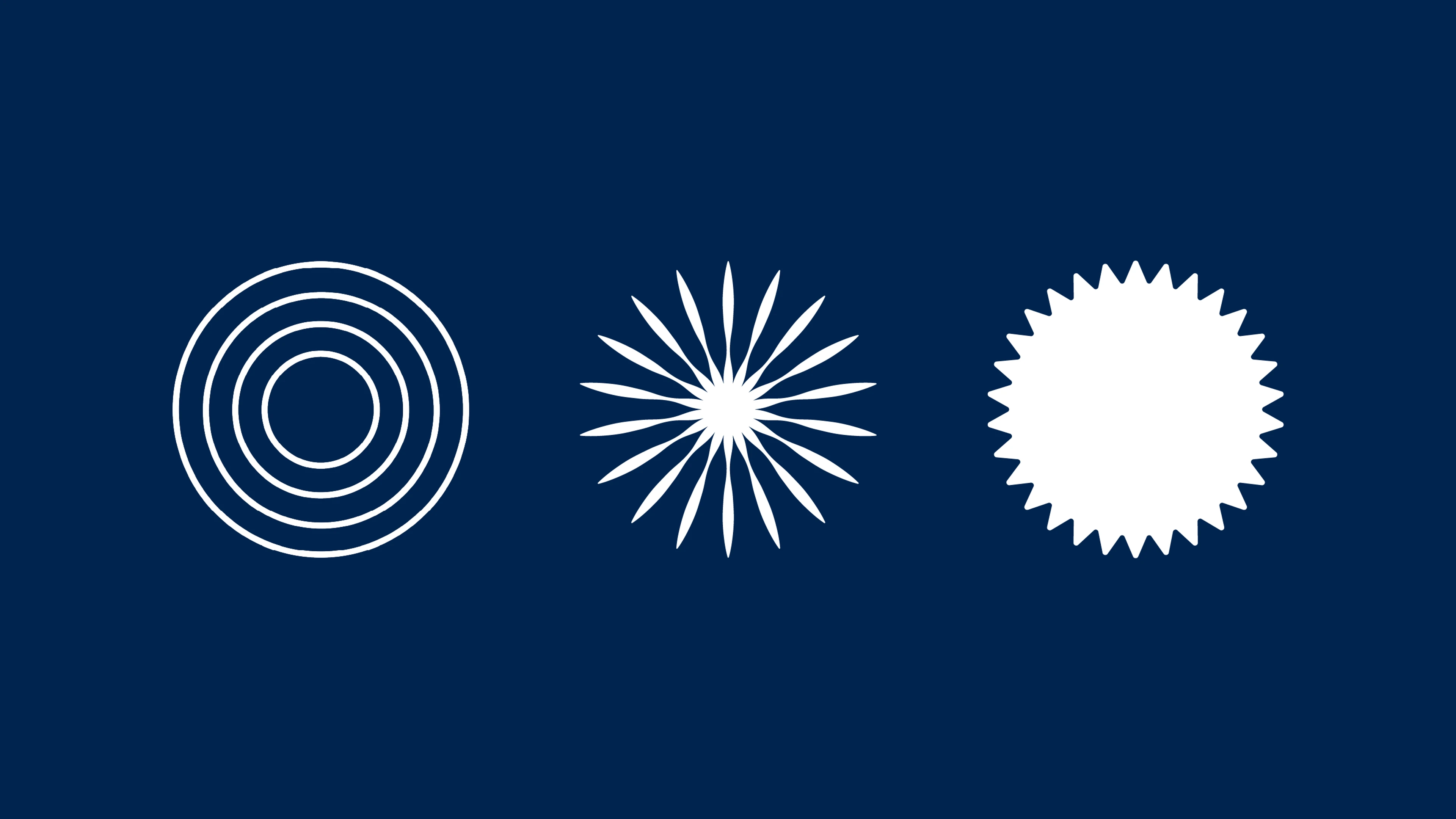 three white circular icons on blue background